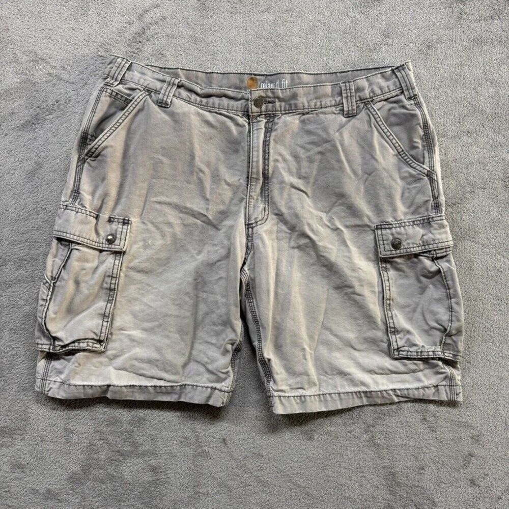 Carhartt‎ Cargo Shorts Relaxed Fit Mens Faded Gray Measured 41x10 Pocket Flaps
